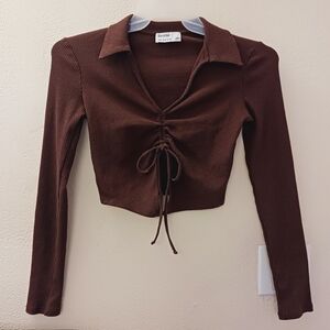 Bershka Long Sleeve Brown Top Size Medium